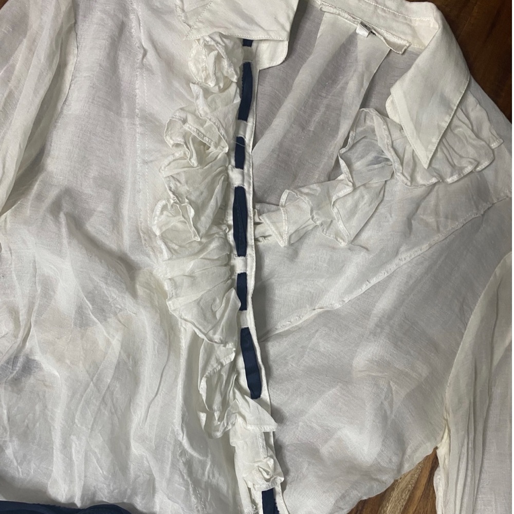 3.1 Phillip Lim Long Sleeve White Wrap Shirt with Blue Tie sz 4 - Picture 4 of 8